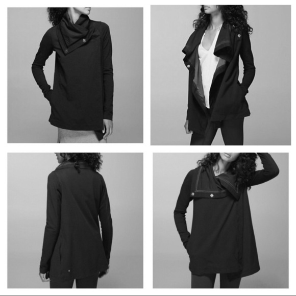 Lululemon Savasana Black Knit High Neck Asymmetrical Sweater Jacket Size 6